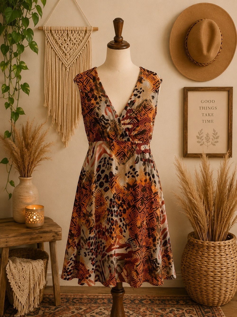 Renuar animal print abstract dress size large
